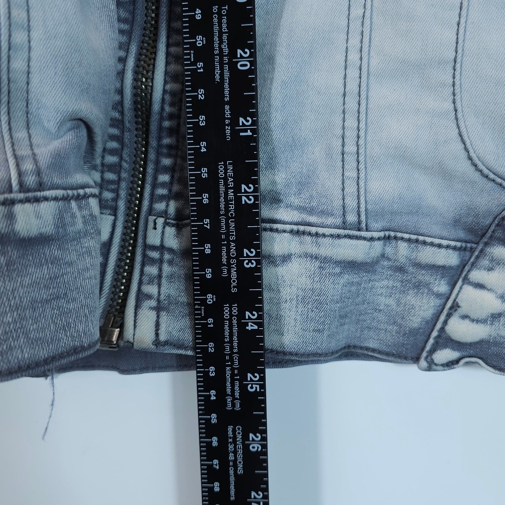 Smoke Rise Denim Jacket Mens Medium Blue Streetwear Y2K Distressed Moto Zip Up - Picture 9 of 11